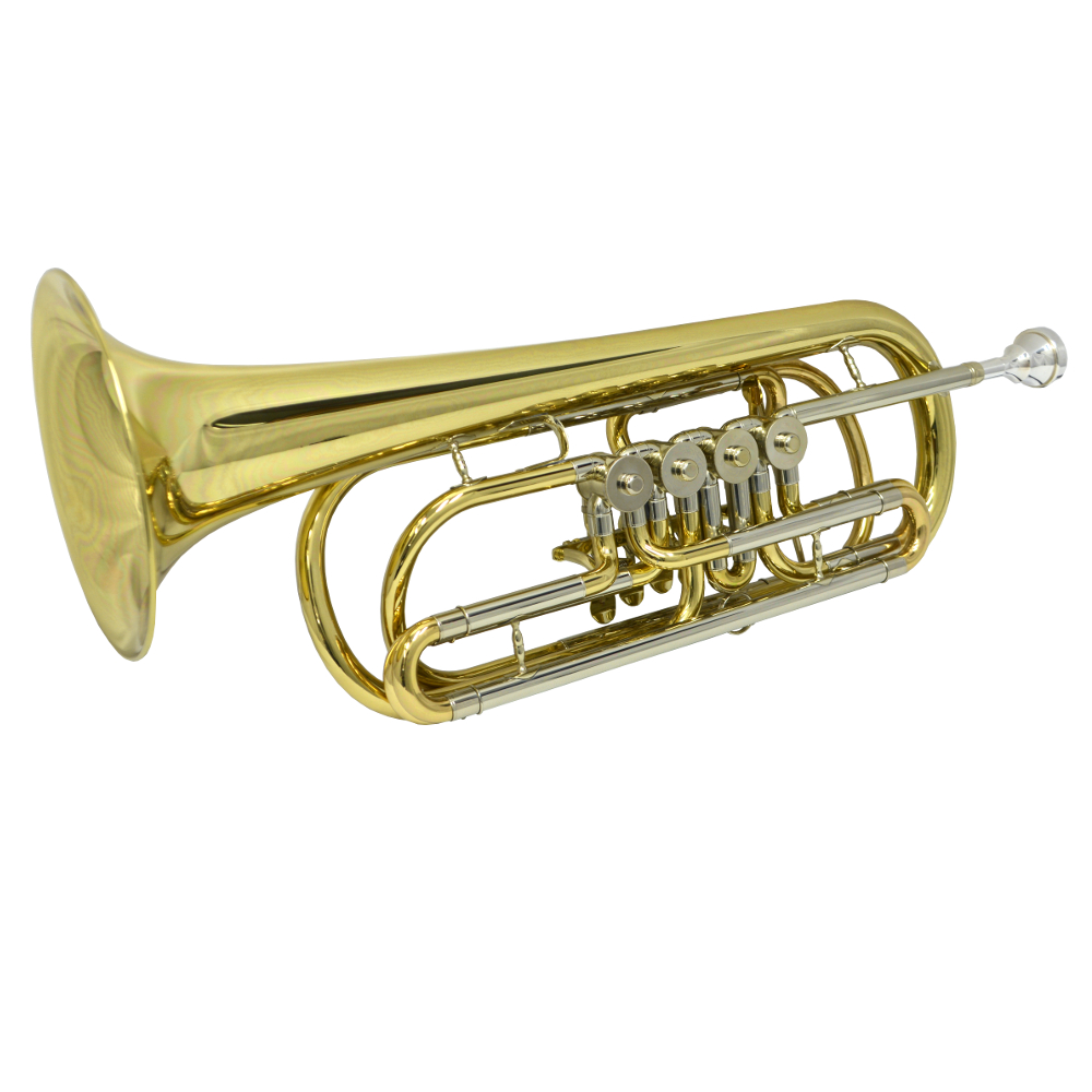 Elite Frankfurt Rotary Bass C Trumpet – Gold Lacquer